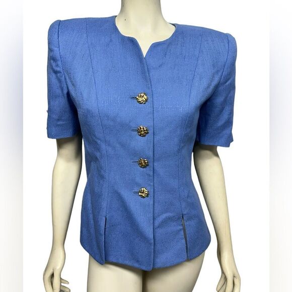 Vintage 90’s Christopher Light Blue Short Sleeve Blazer Shoulder Pads Business - Picture 1 of 8